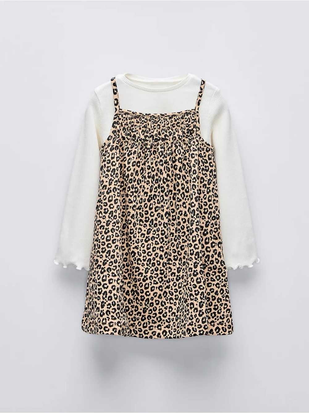 Zara Contrast T-shirt Leopard Print Slip Dress with White Long-Sleeve Top
